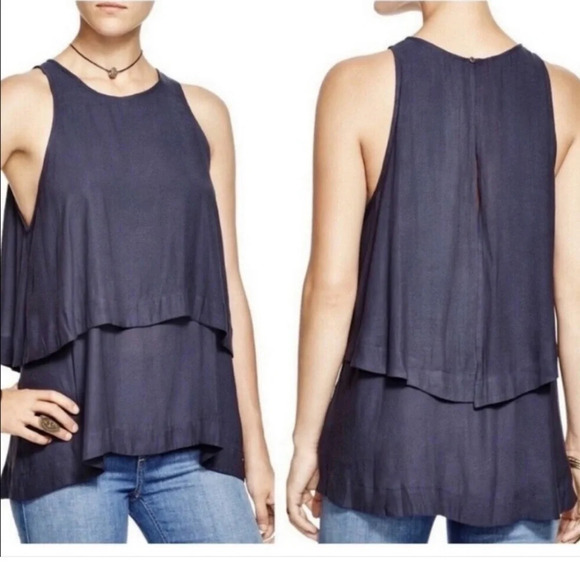 Free People Small Tank Top Blouse Layered Blue Sleeveless - Picture 1 of 9